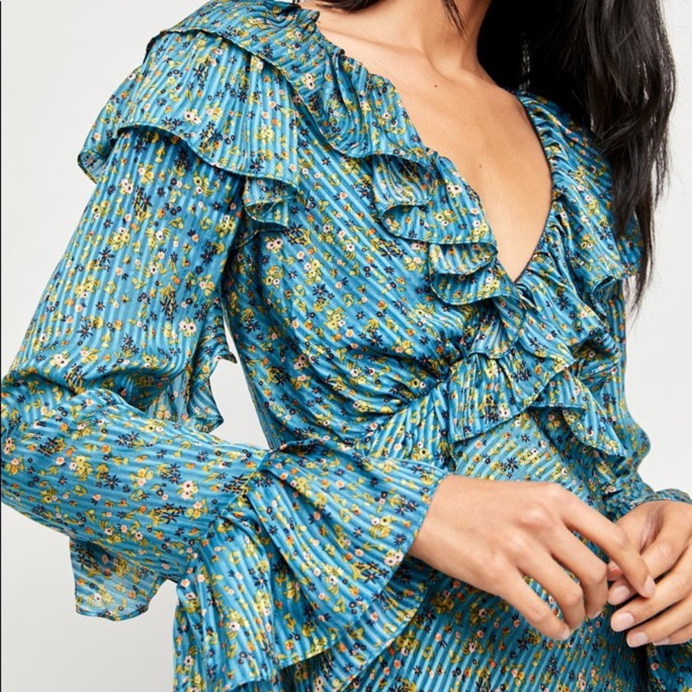 Free People Sweetest Thing Mini Dress Green & Blue